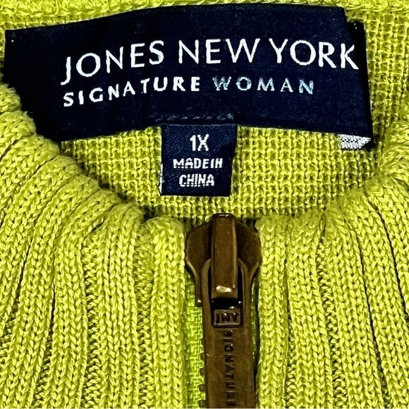 Jones New York Signature Woman Lime Green Front Zipper Cardigan Sweater Size 1X - Picture 14 of 16